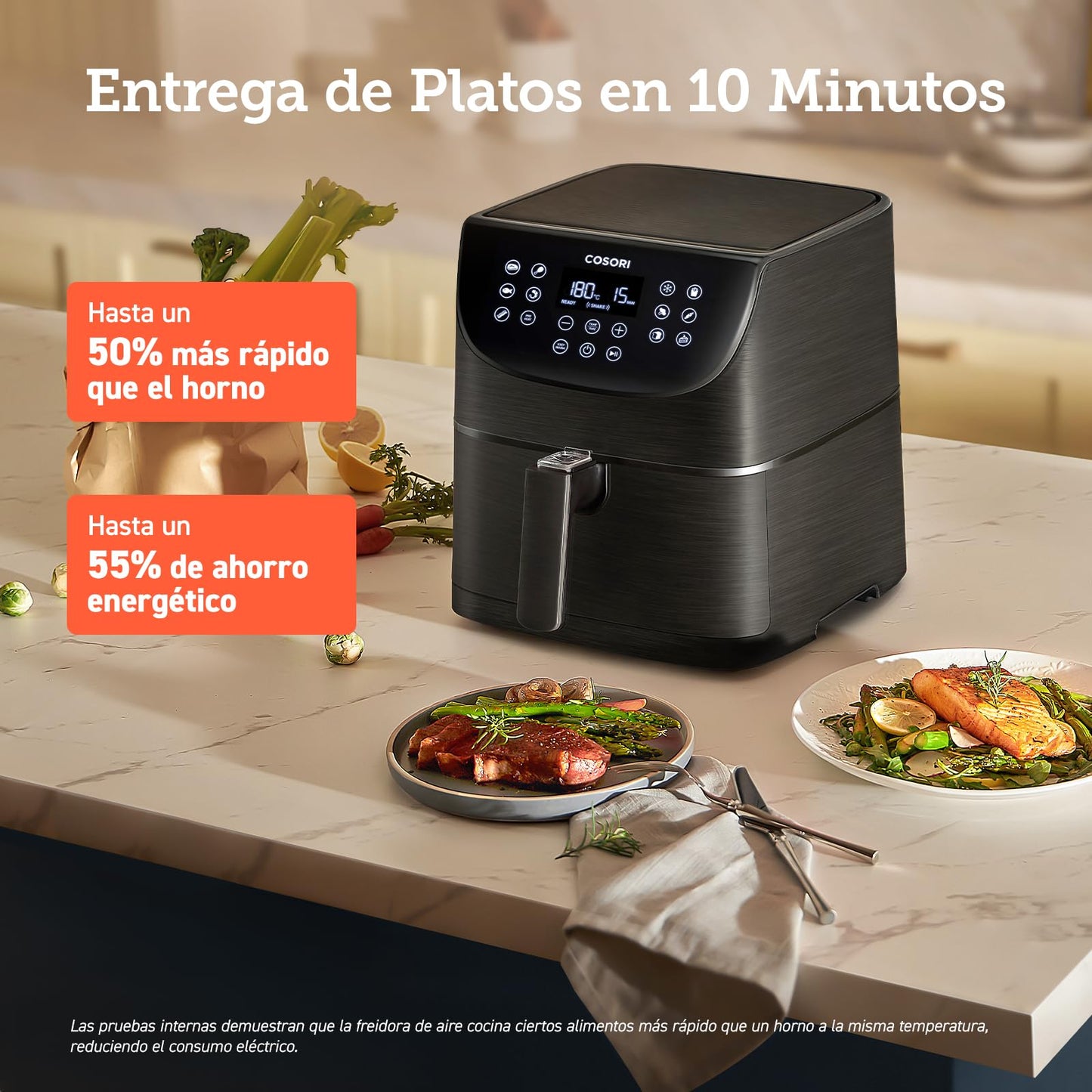 Freidora de aire 5.5L, interior metálico, 1700W, calefacción uniforme, diseño antióxido