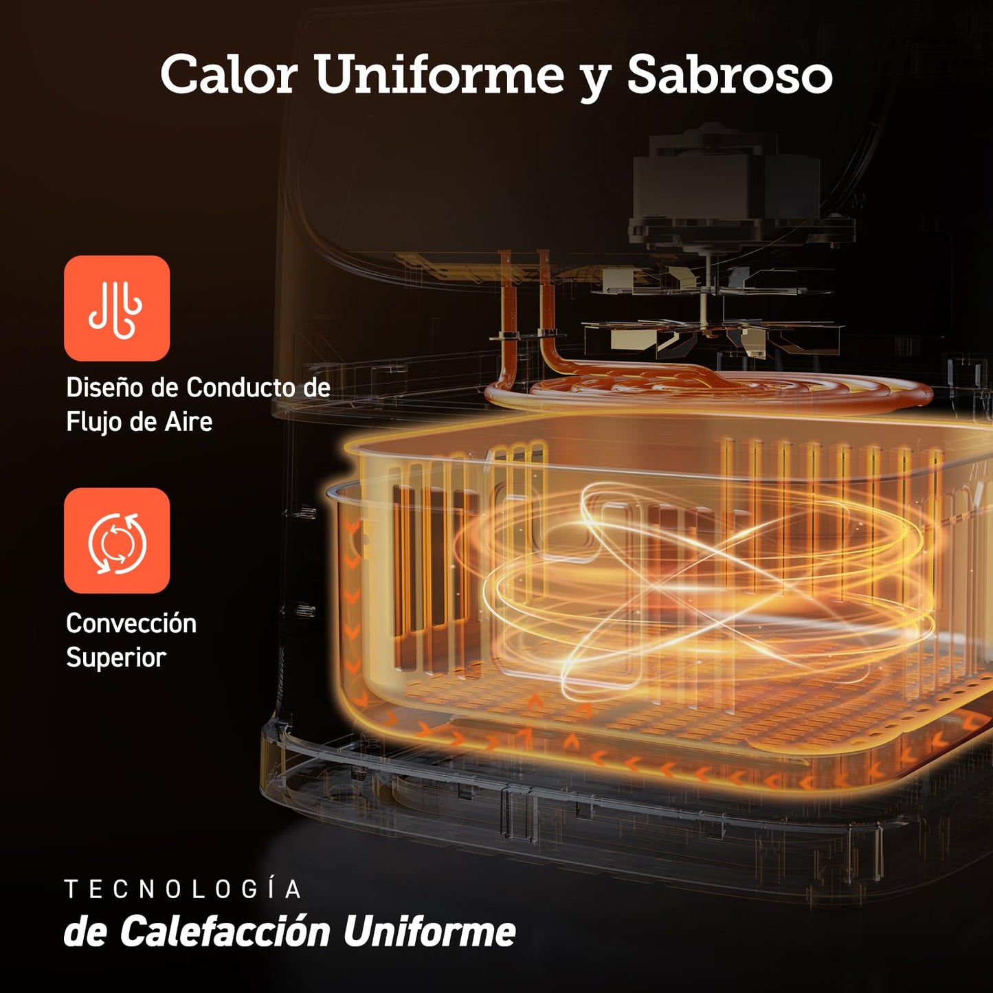 Freidora de aire 5.5L, interior metálico, 1700W, calefacción uniforme, diseño antióxido